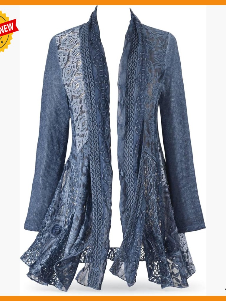 Boho Lightweight Open Front Cardigan Coat, 3x Loose Fit, Hand Wash Only